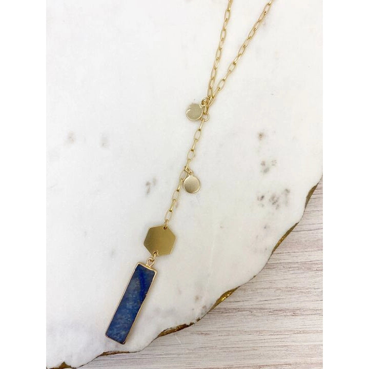 Long Semi Precious Bar Pendant Necklace