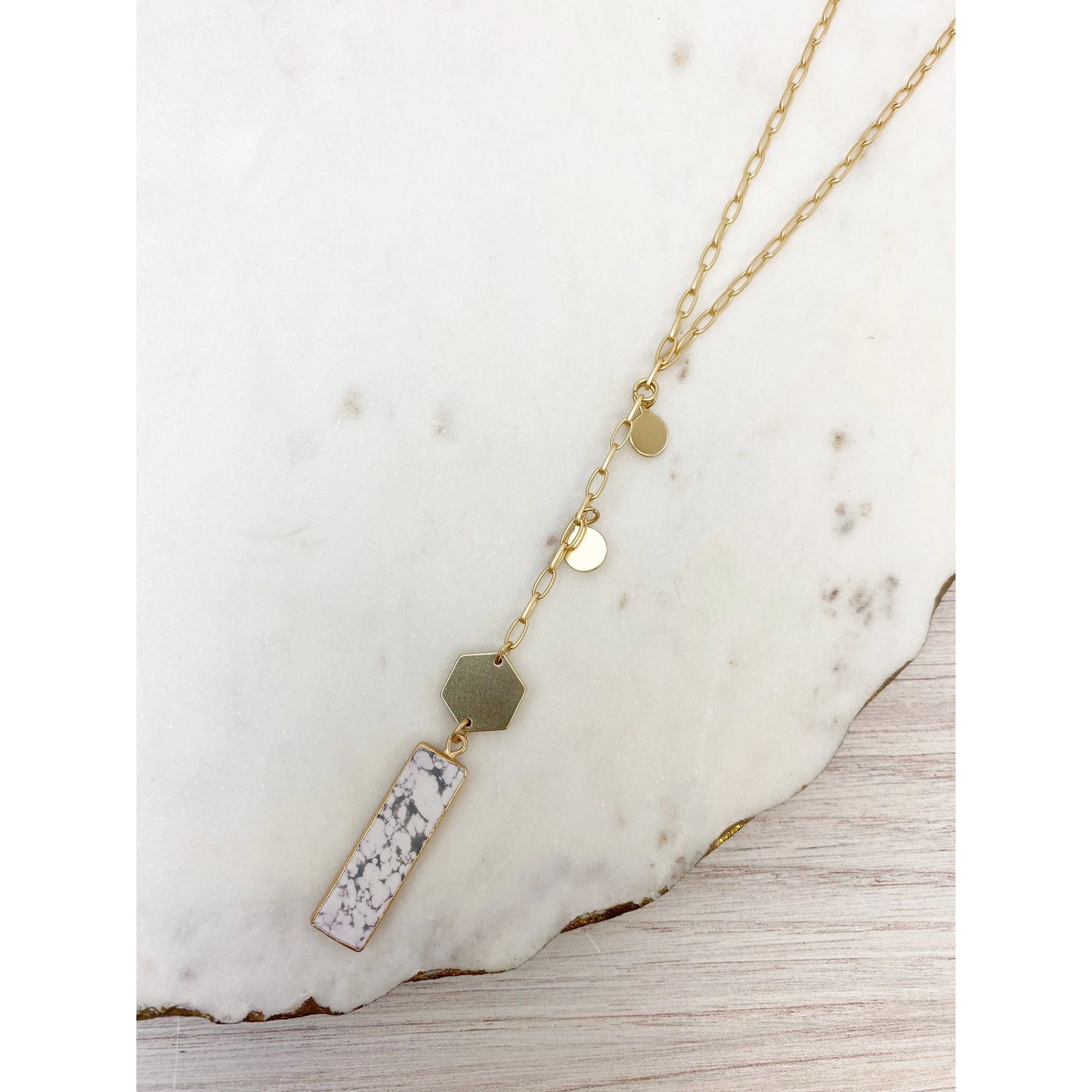 Long Semi Precious Bar Pendant Necklace