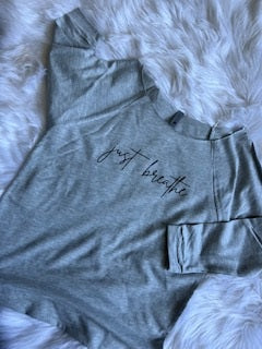 "Just Breathe" Yoga Sweatshirt in Heather Grey