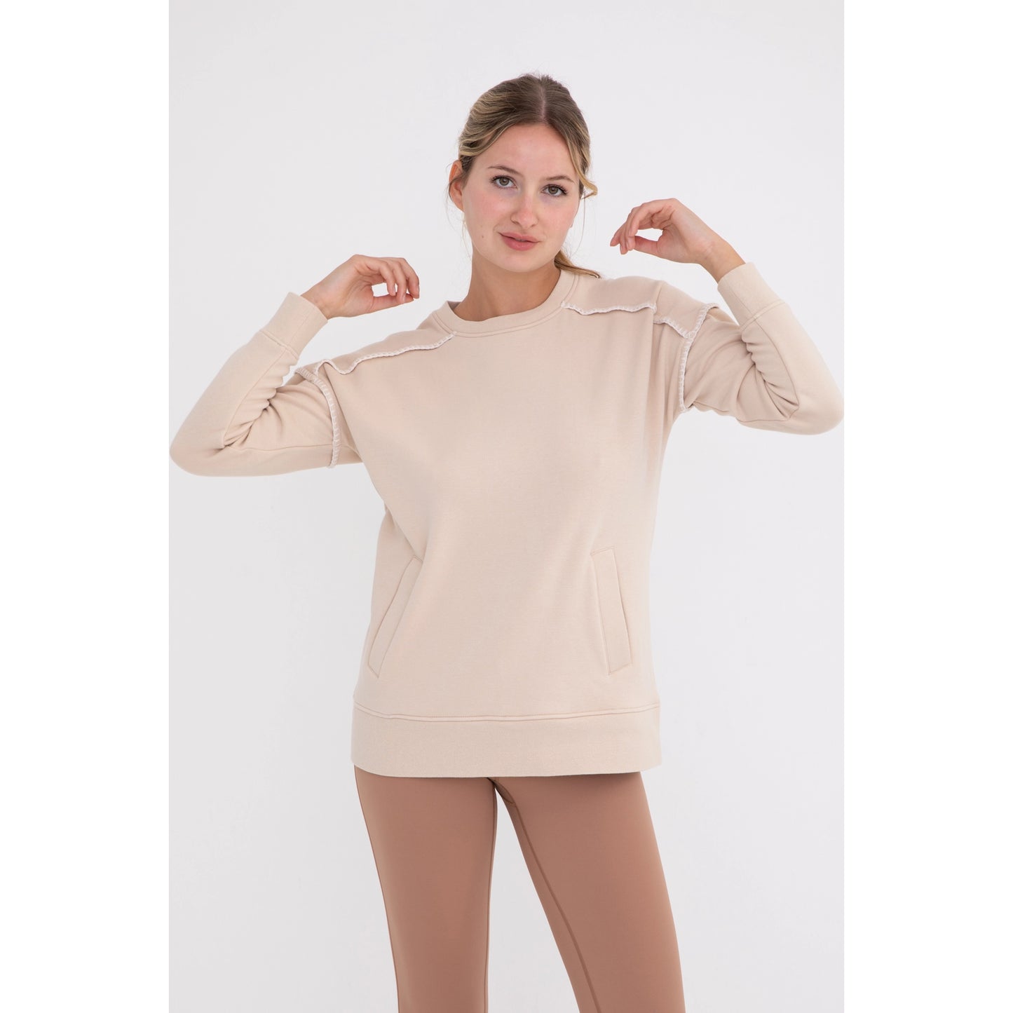 Contrast Stitch Top with Raglan Sleeves