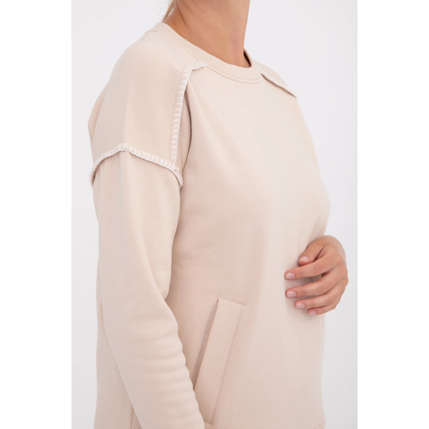 Contrast Stitch Top with Raglan Sleeves