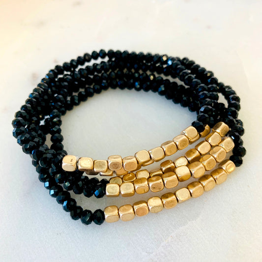 Five Strand Stone and Gold Bracelet Stack